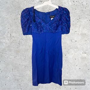 Amanda Taylor Dress 80s 90s Size 6 Blue Sequins Vintage Cocktail Party USA VTG